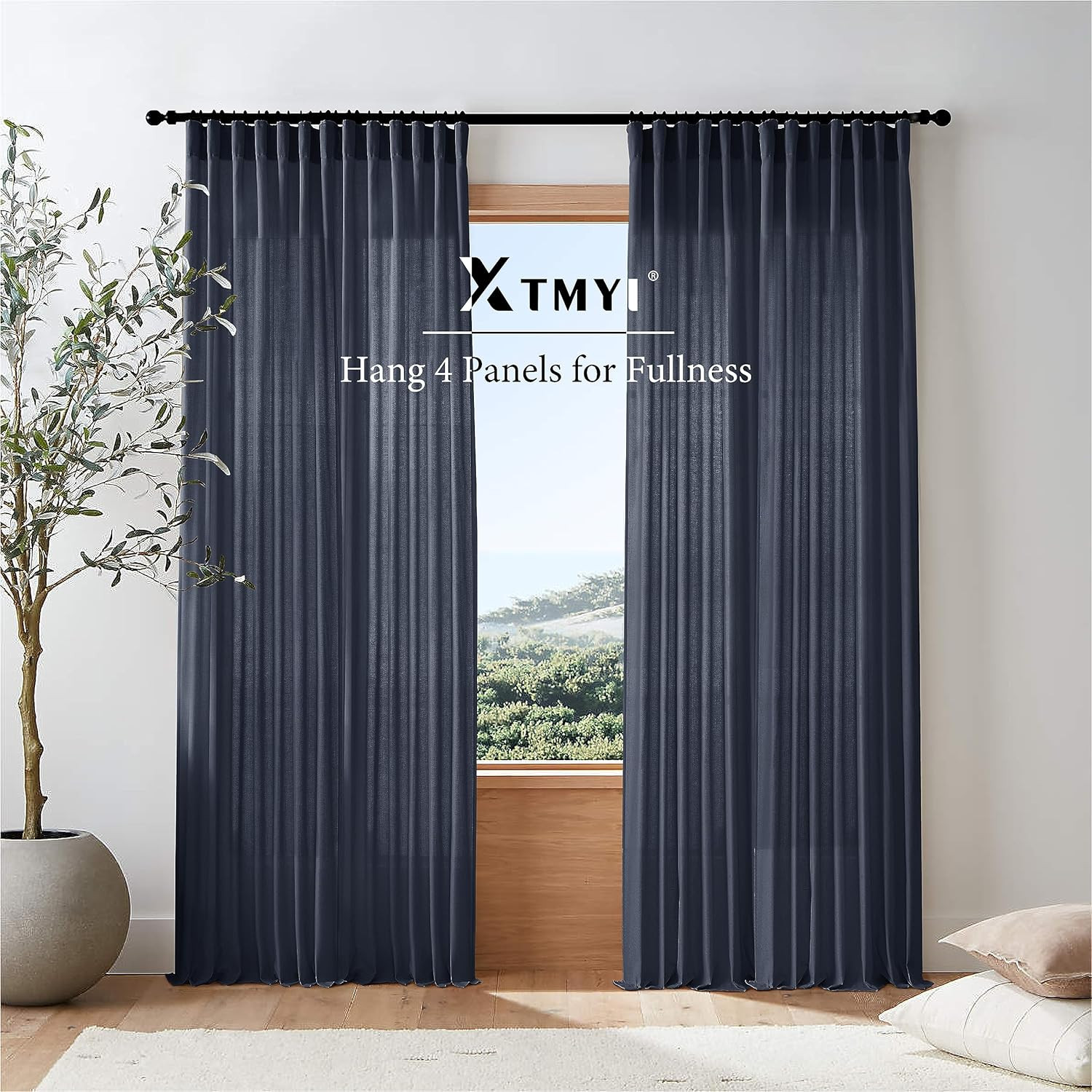 Indigo Blue Curtains 108 Inches Long for Living Room 2 Panels Set Back Tab Hook