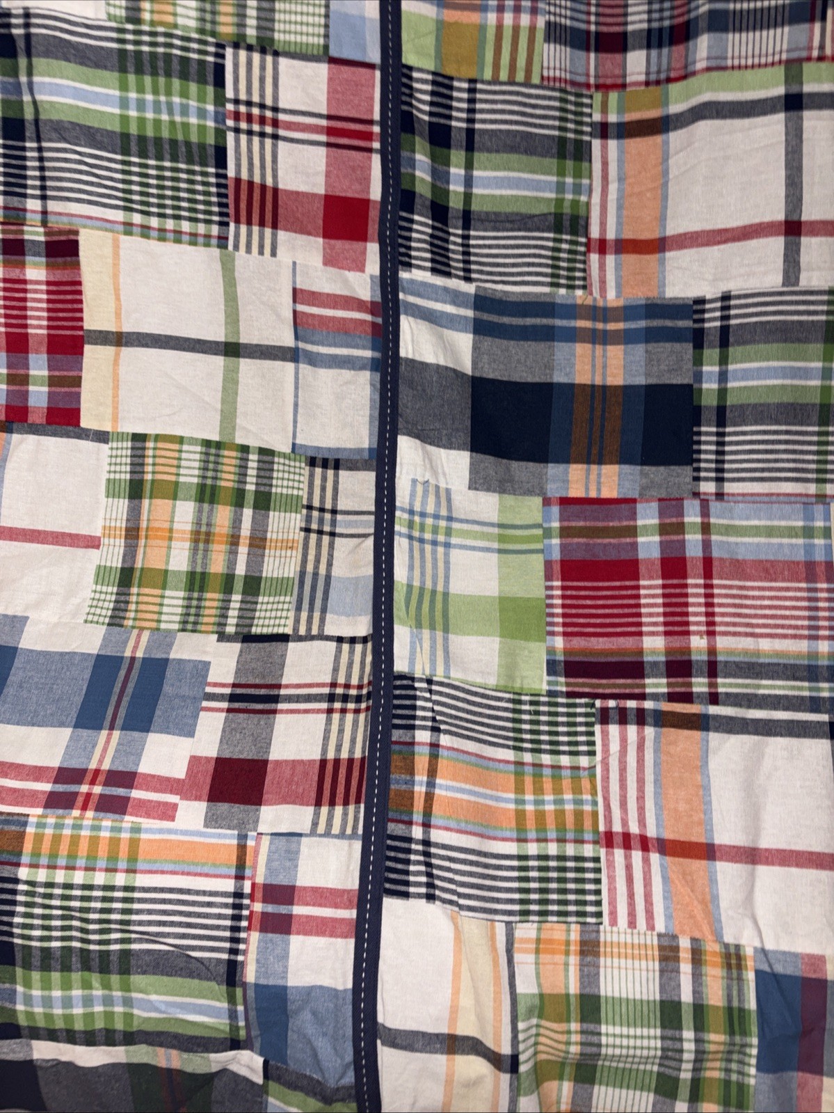 Pair POTTERY BARN KIDS MADRAS Plaid Patchwork Cotten Blackout CURTAINS 44×84 (2)