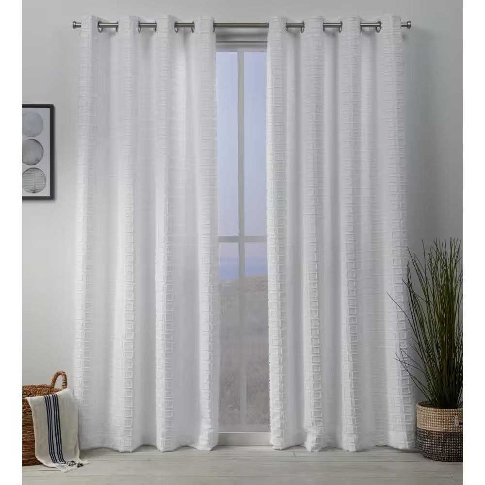 Squared White Solid Light Filtering Grommet Top Curtain, 54 In. W X 108 In. L (S