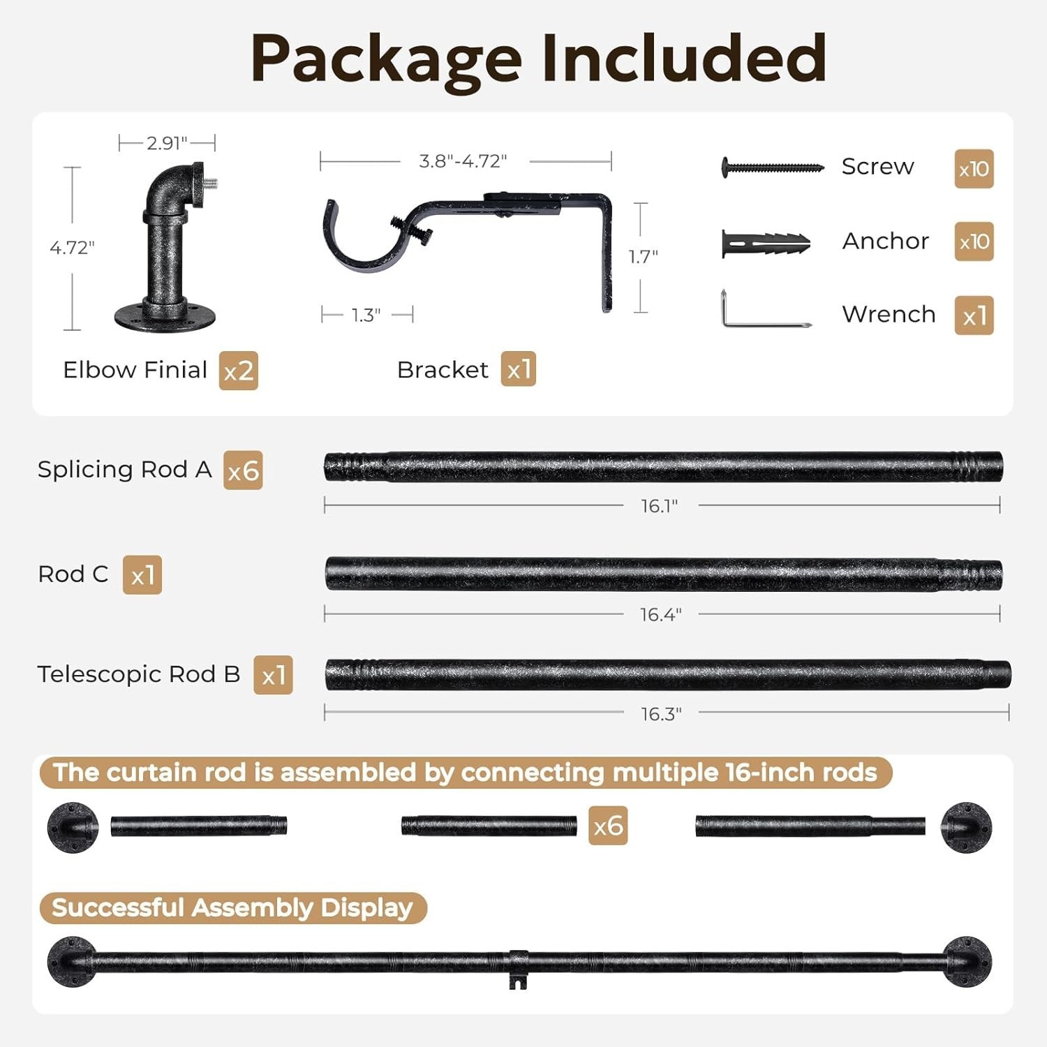 1 Inch Vintage Black Curtain Rod, 66″-120″ Industrial Design