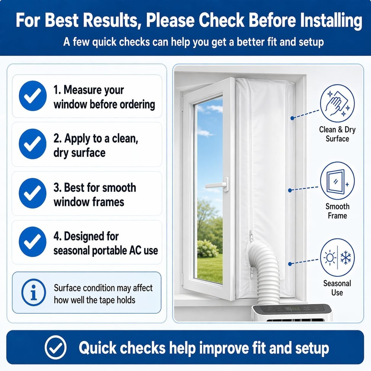 No-Drill Portable AC Window Seal Kit for 300CM Windows, Waterproof & Adjustable