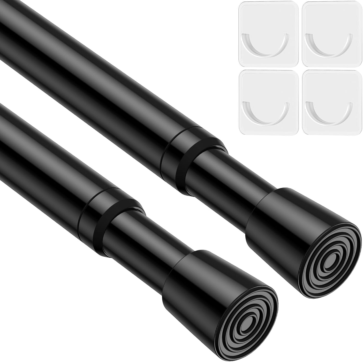 2 Pack Spring Tension Curtain Rod for Windows 26 to 39 Inch Black Small Tension