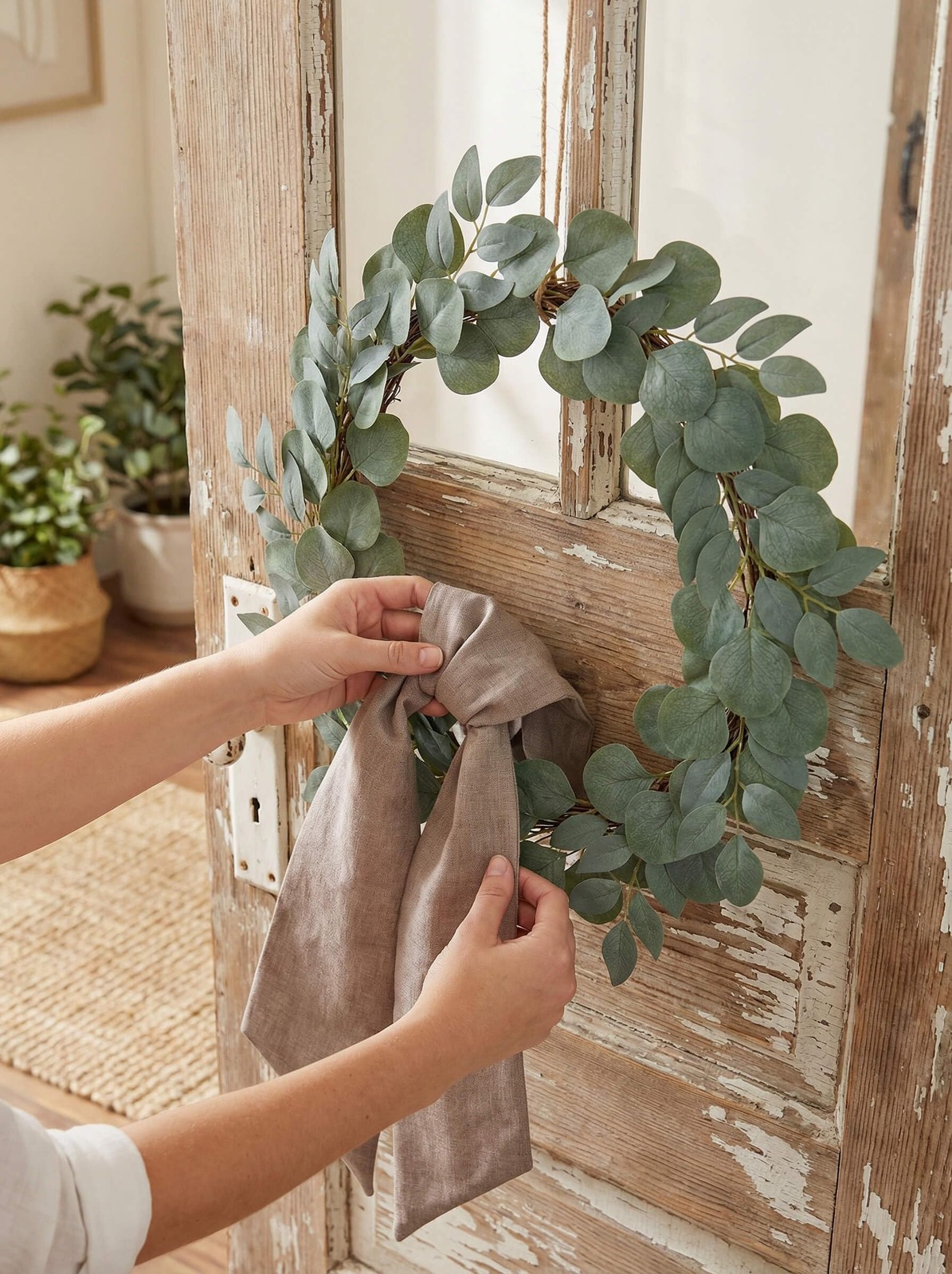 2 Pack Wreath Sash for Front Door, 5″ Wide 55″ Long Brown Linen Look Blank Ri…