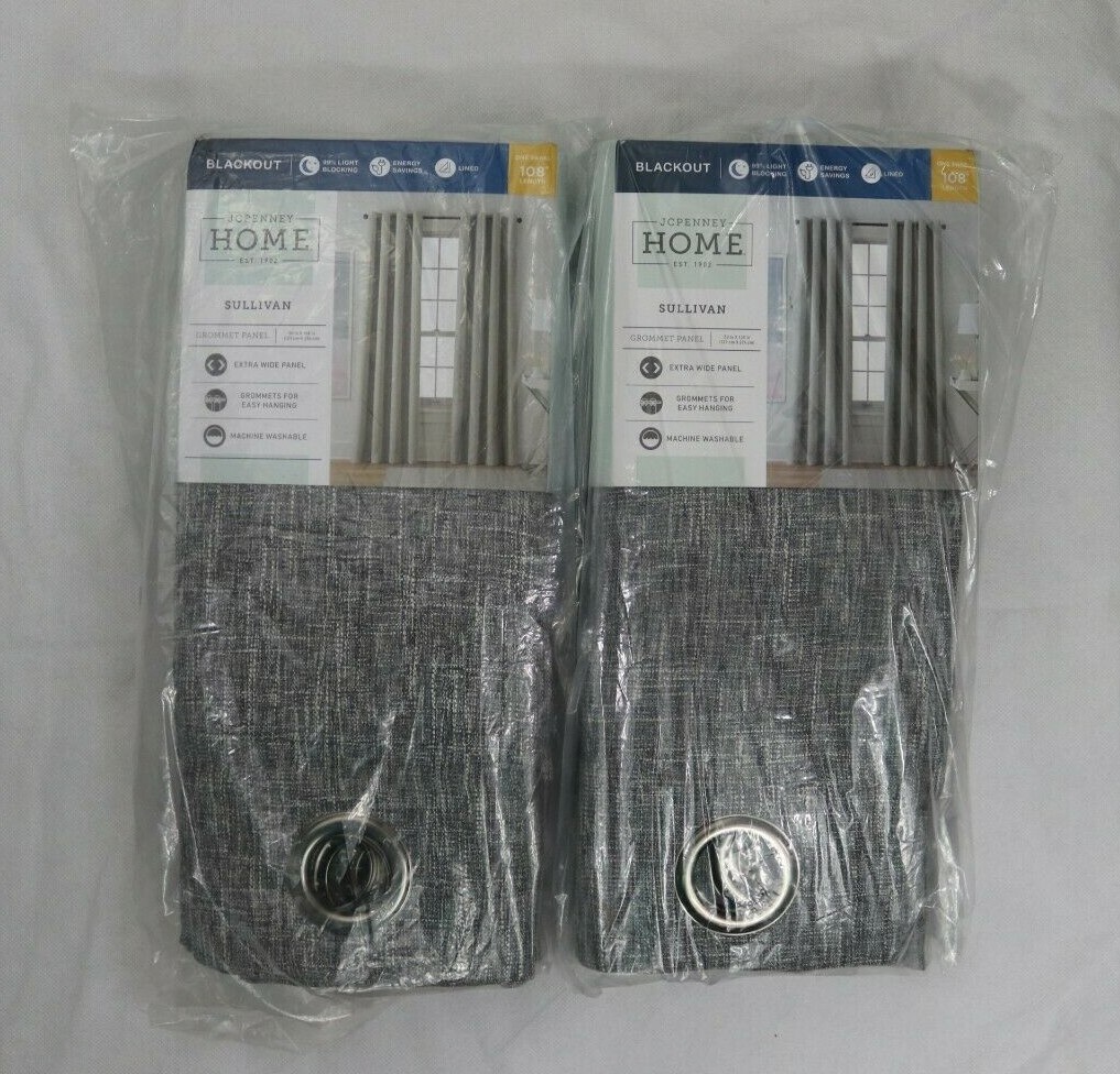 2 Two JCP Sullivan Blackout Grommet Charcoal Heather Black Curtain Panel 50x 108