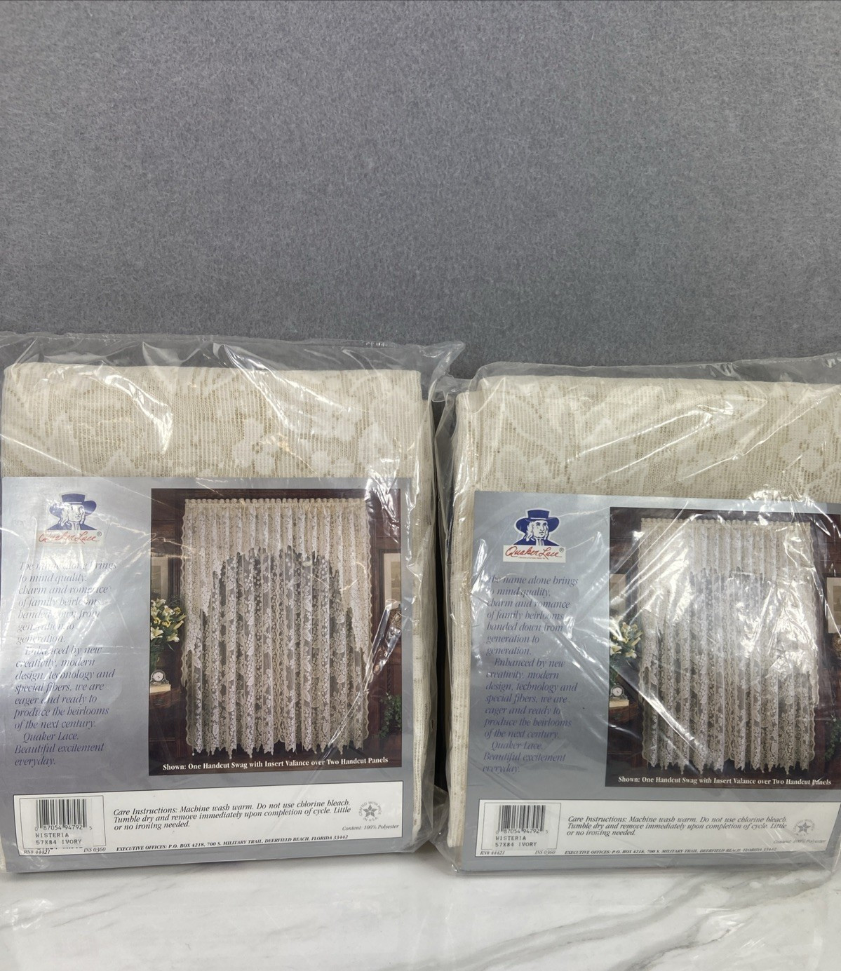 2 Vintage Quaker Lace Wisteria 57 x 84″ Panels Ivory Made In USA NOS