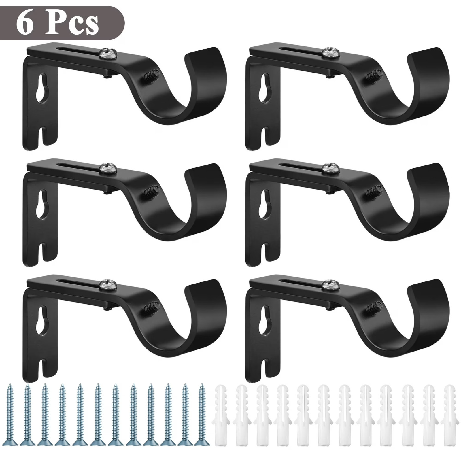 Yalumo 6 Pcs Adjustable Curtain Rod Brackets, Premium Rod Brackets for Wall Meta