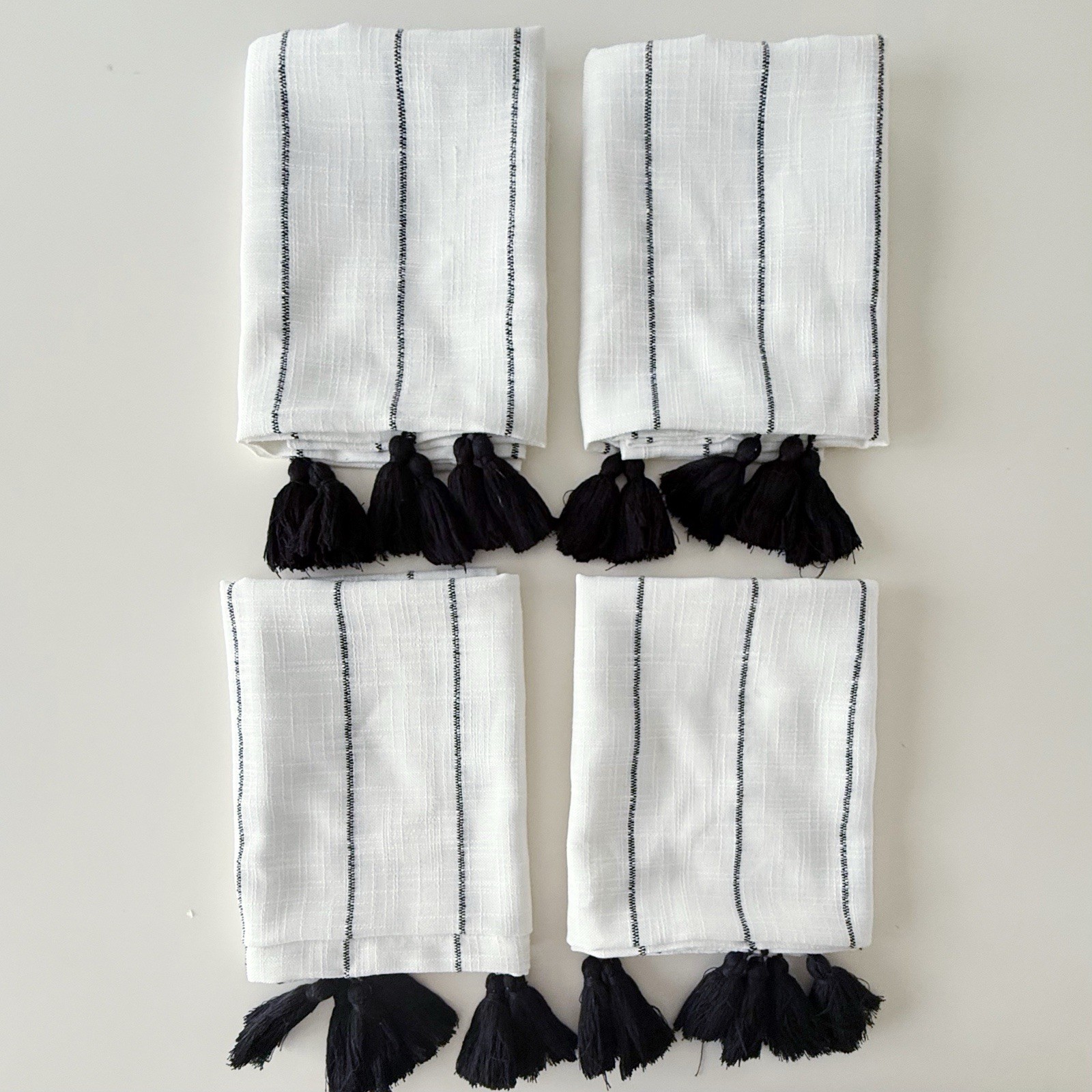 OPALHOUSE Tassel Curtain Drapes Black White Stripe : 24″H 42″W – Set Of 4 Panels