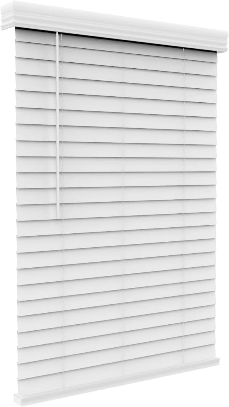 ARLO BLINDS Faux Wood Blinds with Crown Valance – 71″ Width x 60″ Height, White,