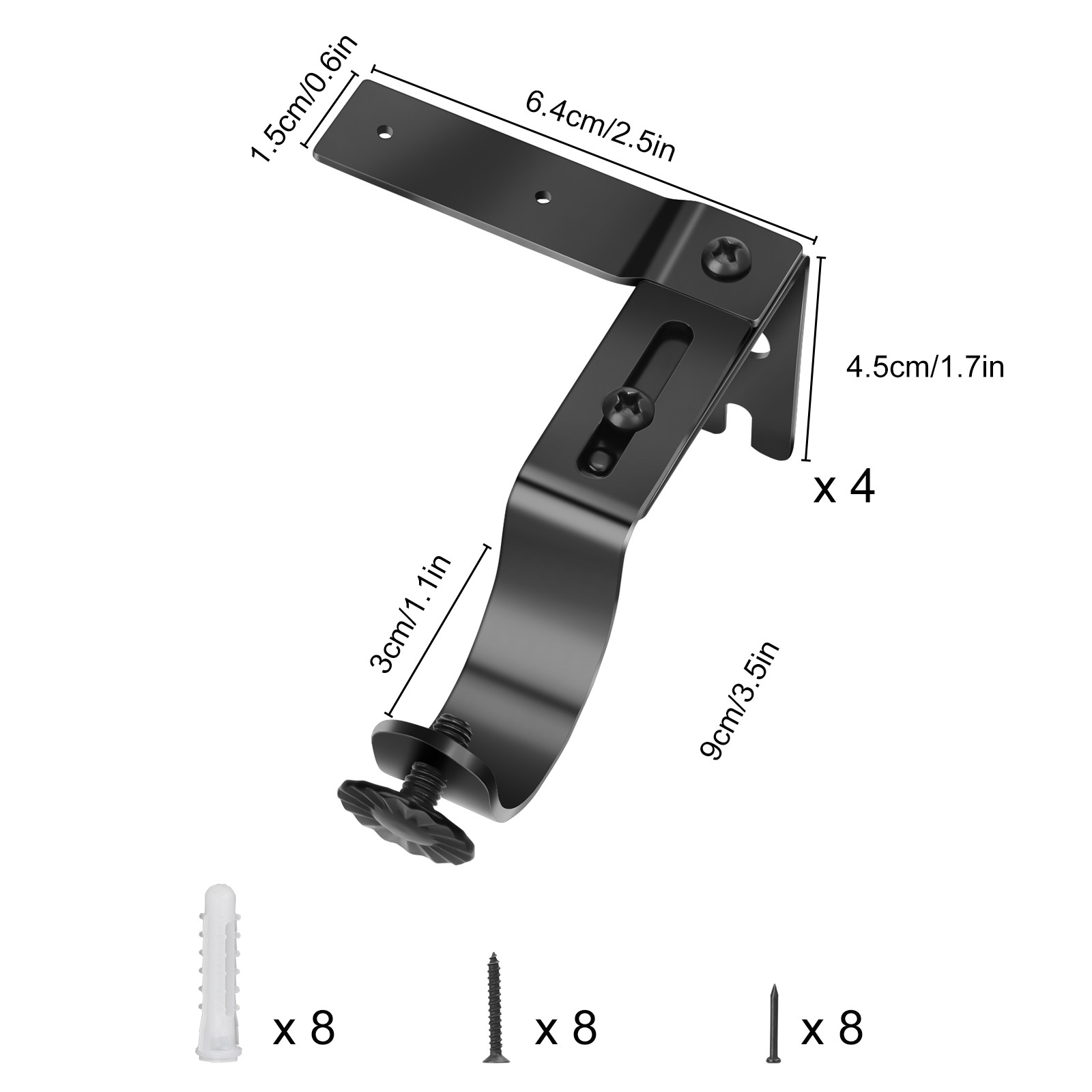 4×Heavy Duty Curtain Rod Brackets Adjustable Iron Wall Mount Hooks Window Holder