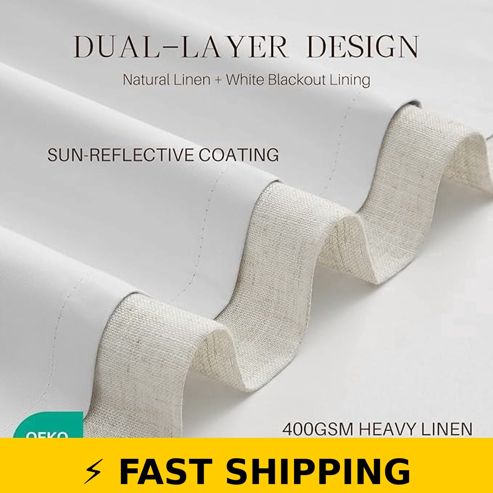 NALQET 100% Blackout Pinch Pleated Curtains 90″ Long Natural