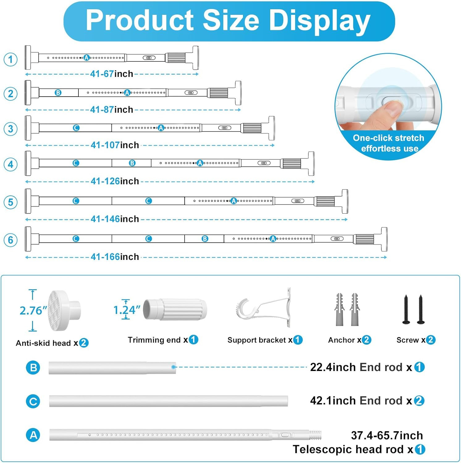 Extra Long No-Drill Tension Curtain Rod 40-166 Inches (4-14Ft), Heavy Duty Adjus