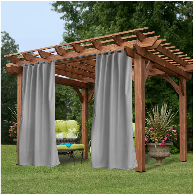 Grey Outdoor Self-fastening Curtain Patio Porch Cabana Gazebo Sun Block 50″x120″
