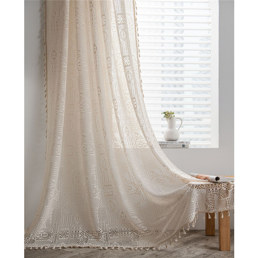 Vintage Crochet Curtain For Living Bedroom Tassels Window Curtain Drape
