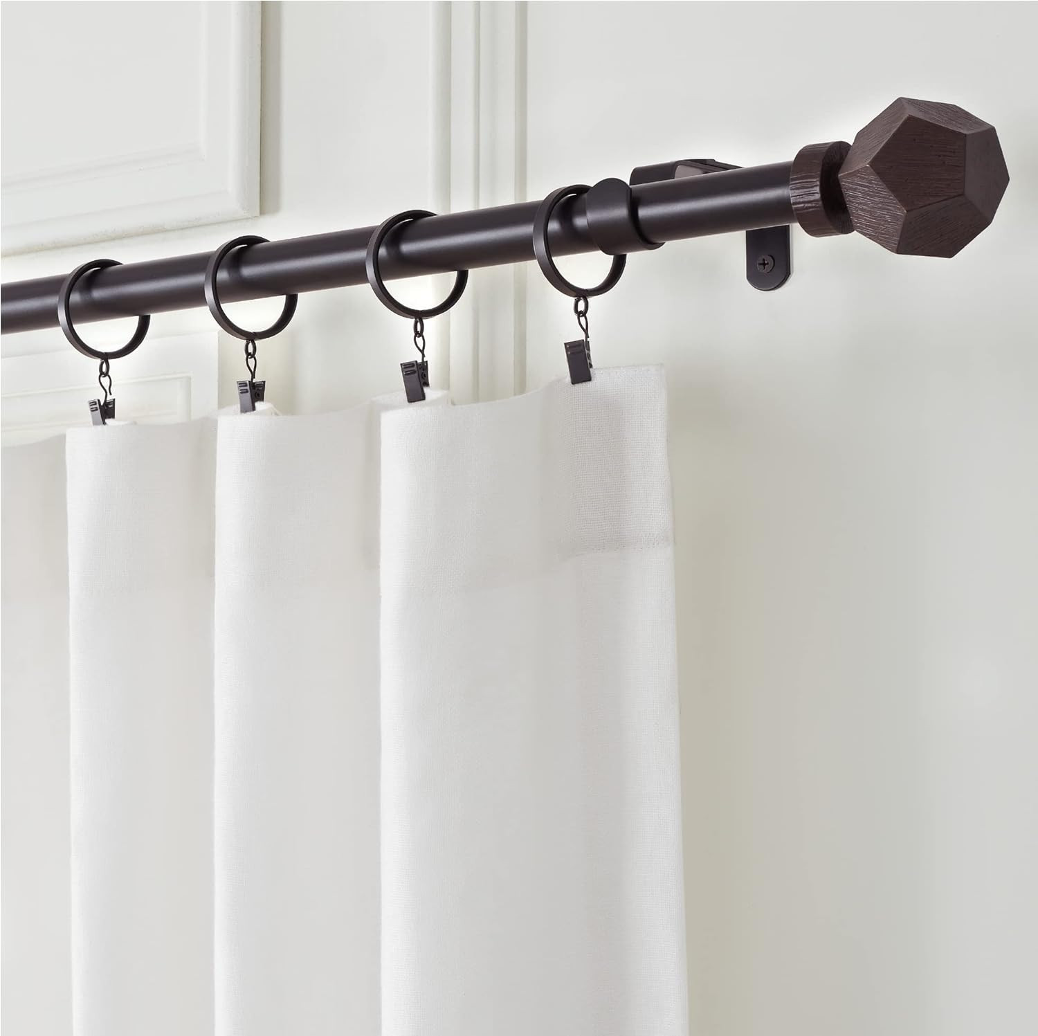 Matte Black Adjustable Curtain Rod Set with Geo Finials, 72”-144”