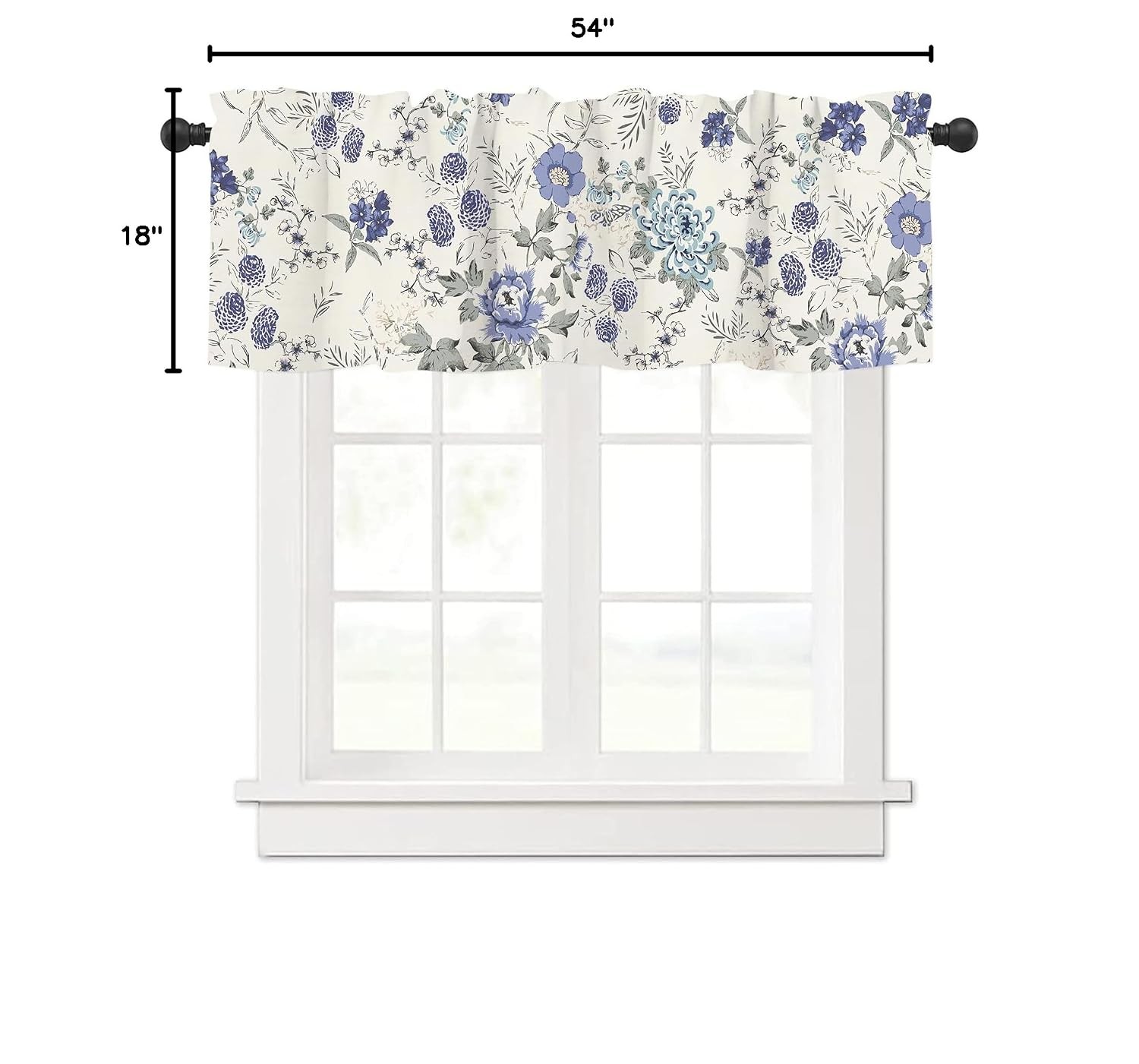 Spring Blue Floral Window Valance French Country Summer Kitchen Curtain