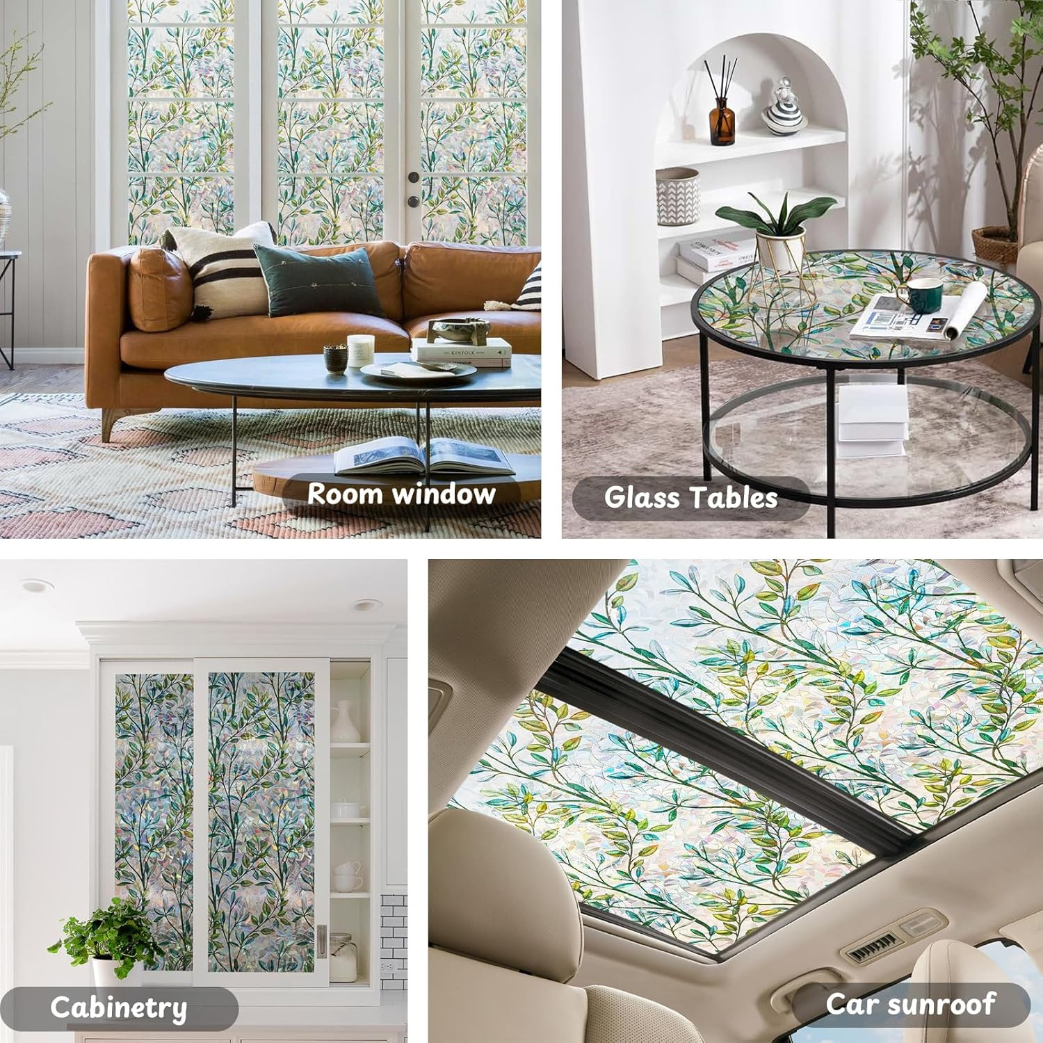 Window Privacy Film – Stained Glass Style Floral Window Clings for Home Decor, U