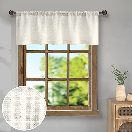 Linen Window Valance for Kitchen 3 Inch Rod 52″W x 18″L (Pack of 1) Natural