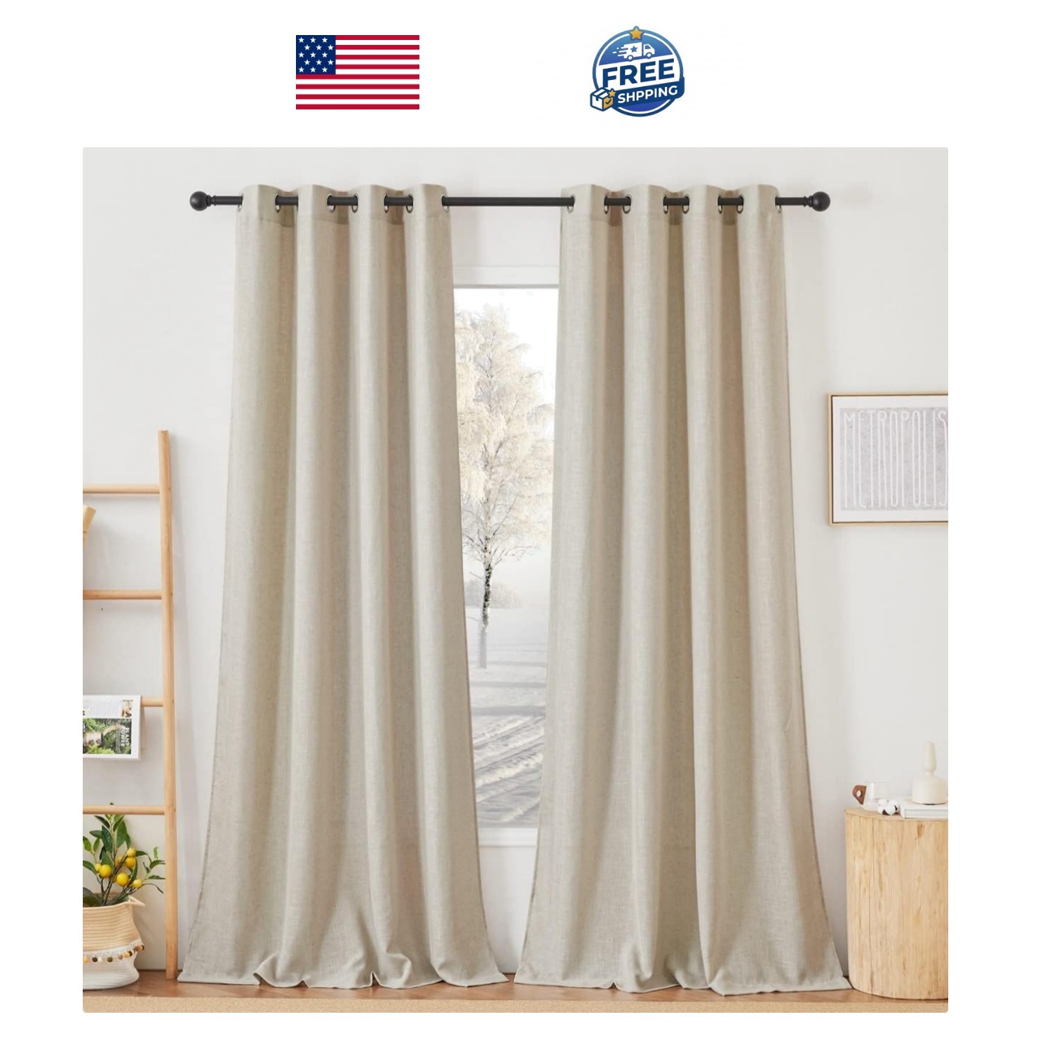 Linen Curtains Taupe 52x108L” 2 Panels Gorgeous
