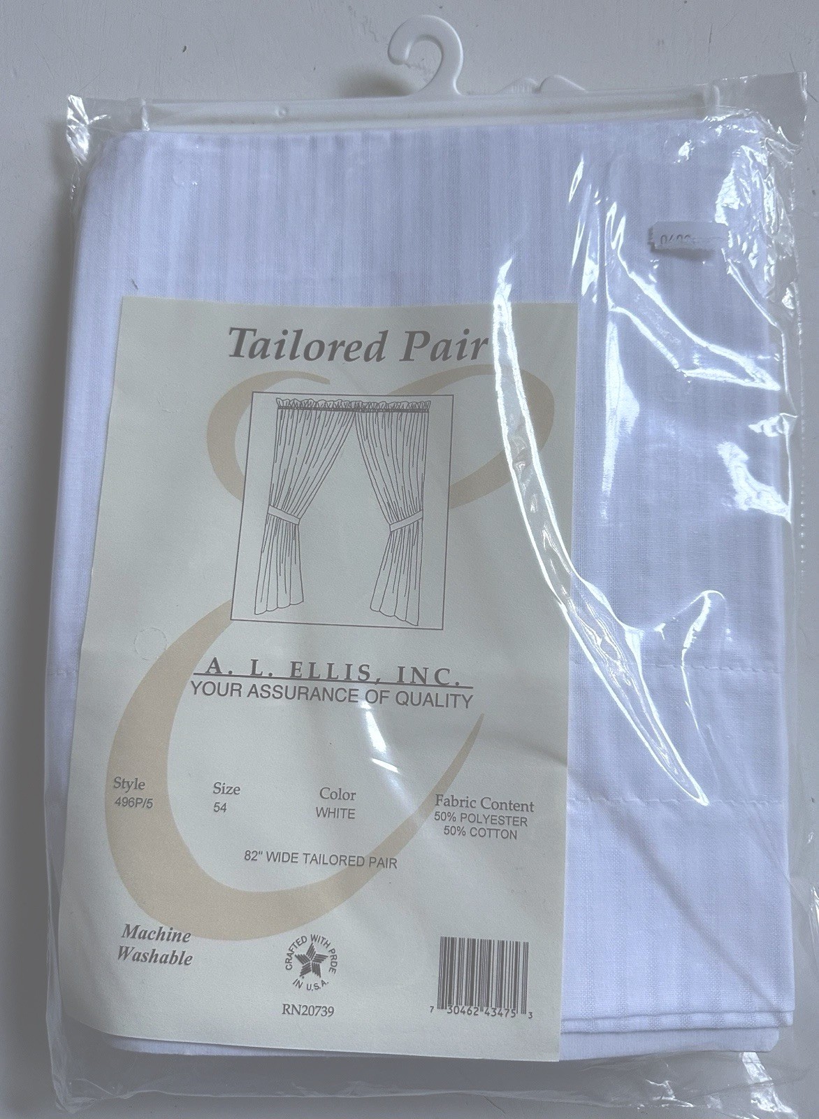 A. L. Ellis White Curtains 54” – 2 Pc – 82” Wide Tailored Pair Made In USA