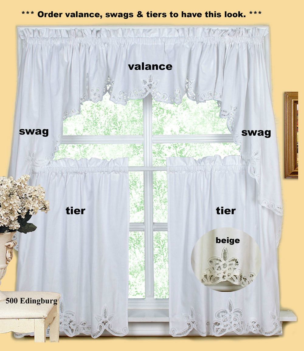 Creative Linens Battenburg Lace Kitchen Curtain Tier Swag ECRU BEIGE