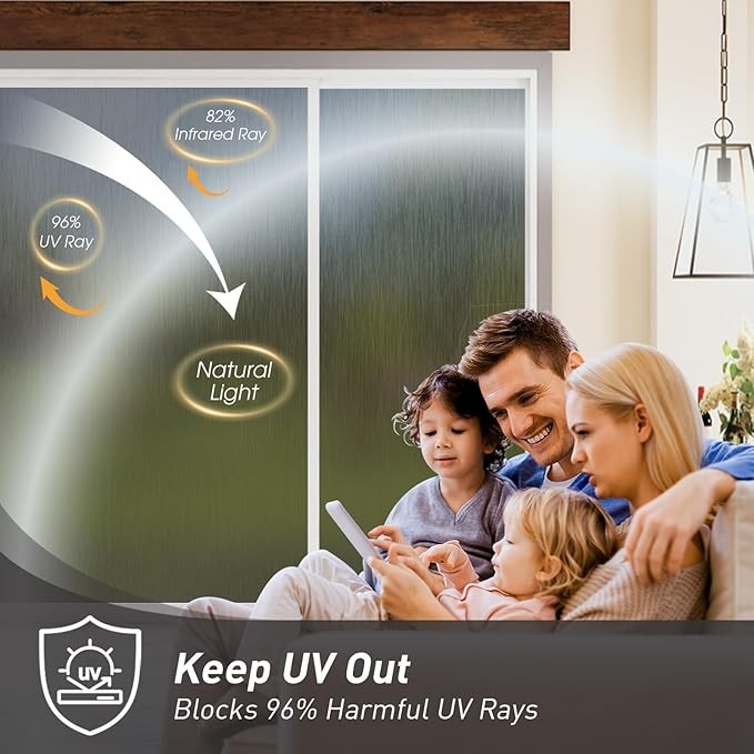 Window Privacy Film Static Cling Gray Non-Glue or Residue Isolate UV Radiation