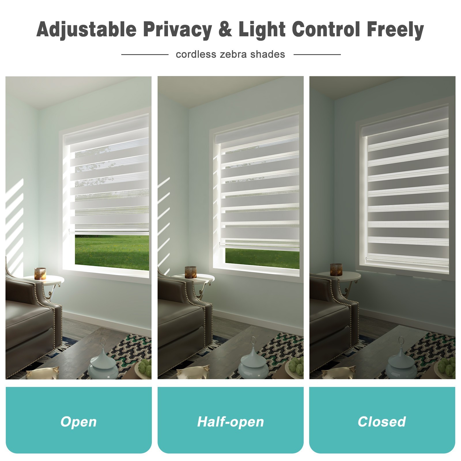 85% Blackout Curtains Dual Zebra Roller Blinds Window Shade Easy To Install