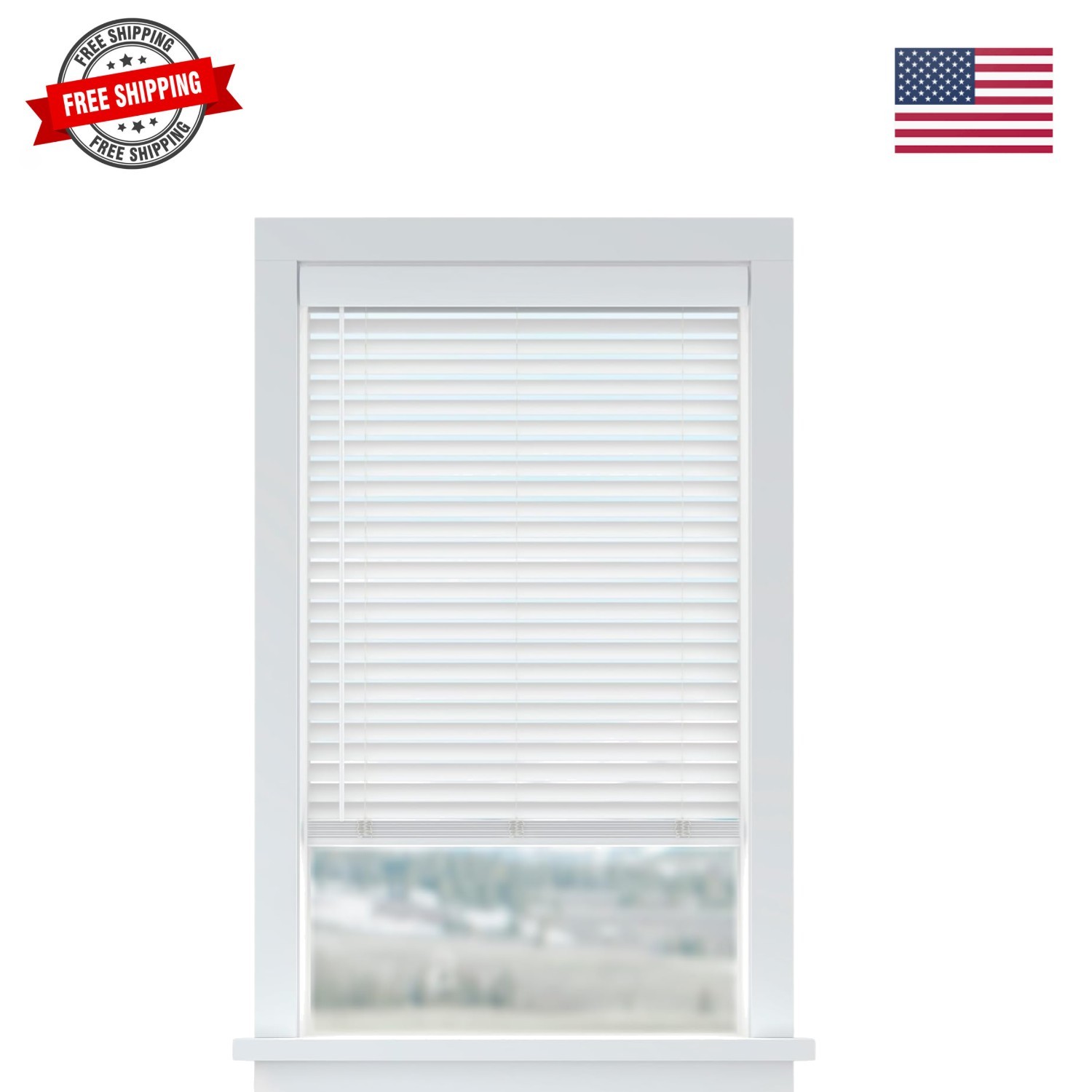 Basics 2” Faux Wood Horizontal Blinds for Indoor Windows, 34” W x 64” H, Cord…