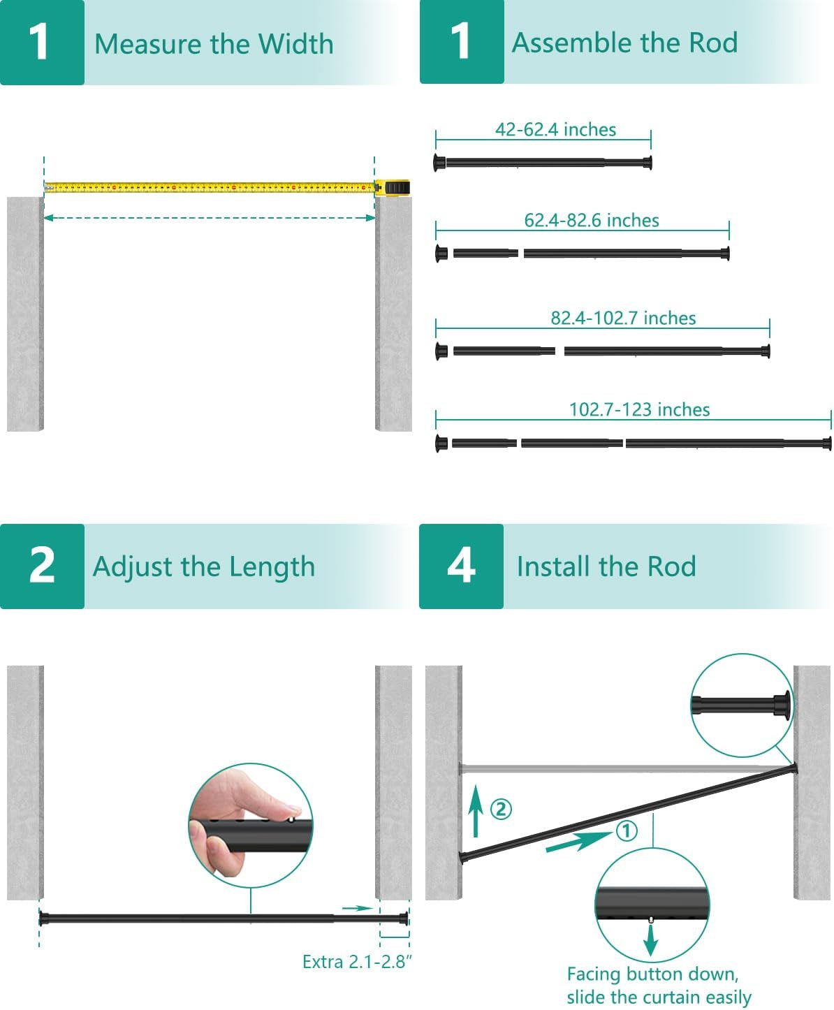 Adjustable Heavy Duty Tension Curtain Rod 42-123 Inch – No Drilling, Easy Instal