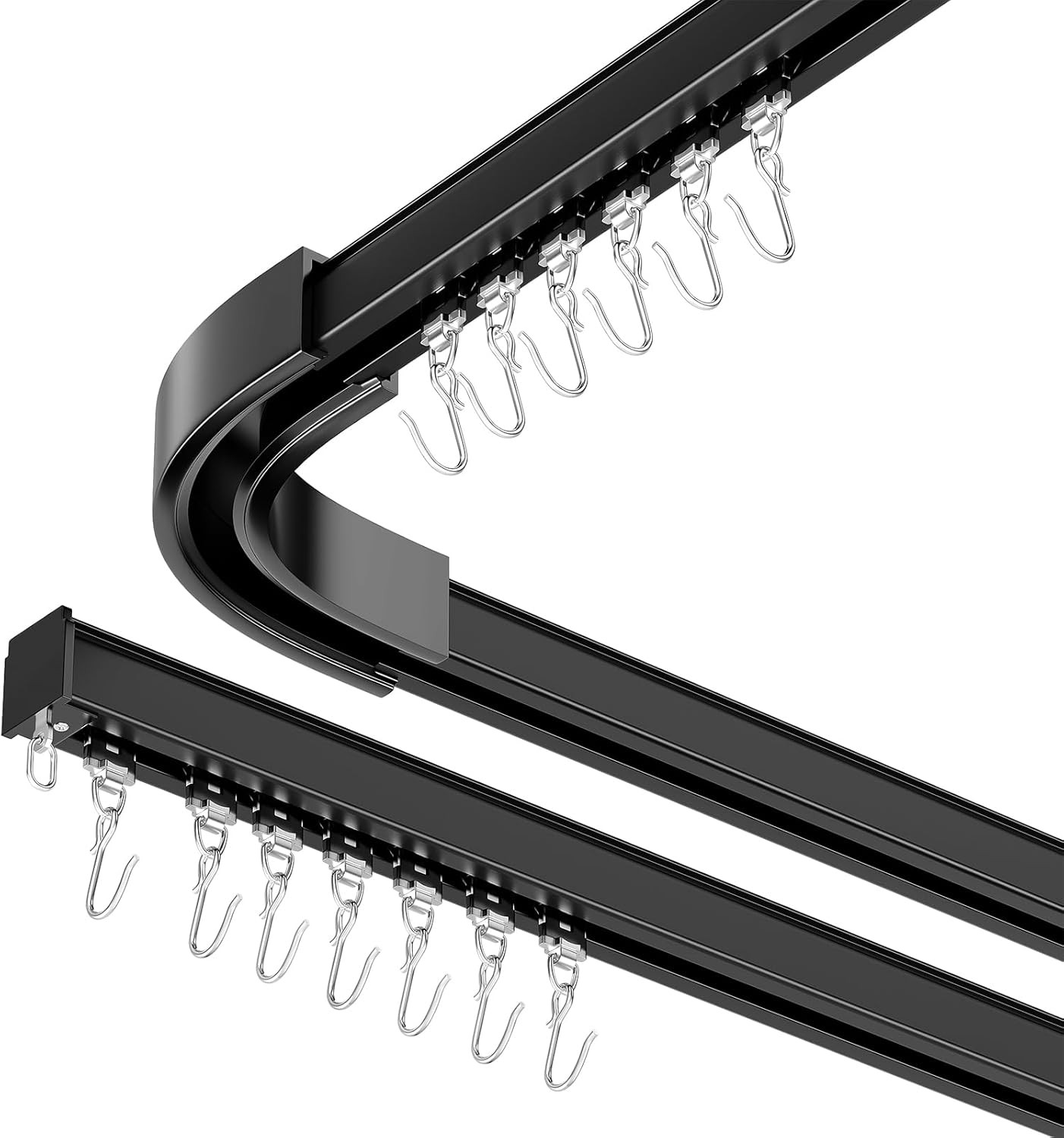 Ceiling Track Room Divider Set for Curtains – 12-18 Ft Black Rail System
