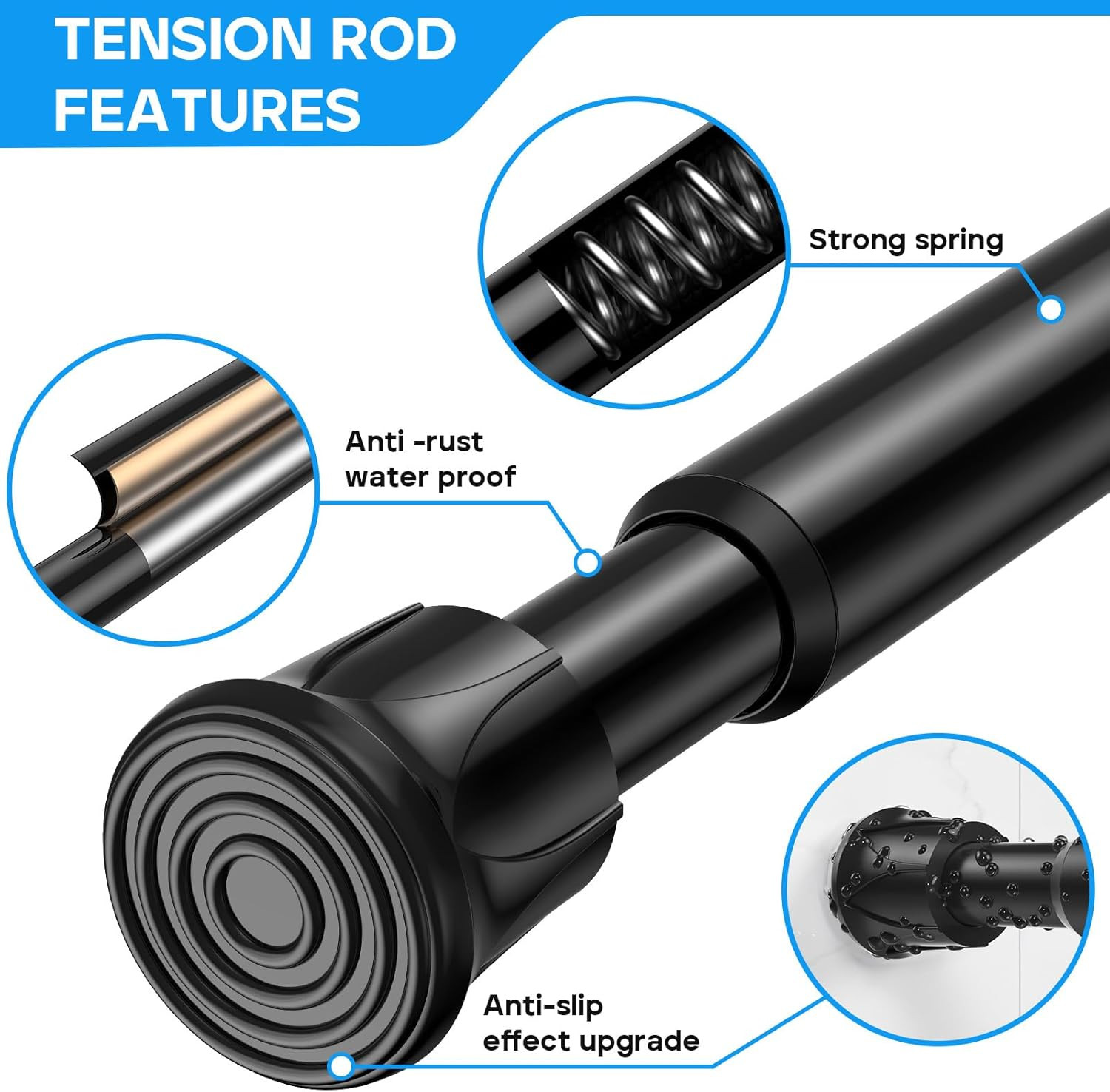 2 Pack Spring Tension Curtain Rods 28-48 Inches, Black Spring Loaded Curtain Rod