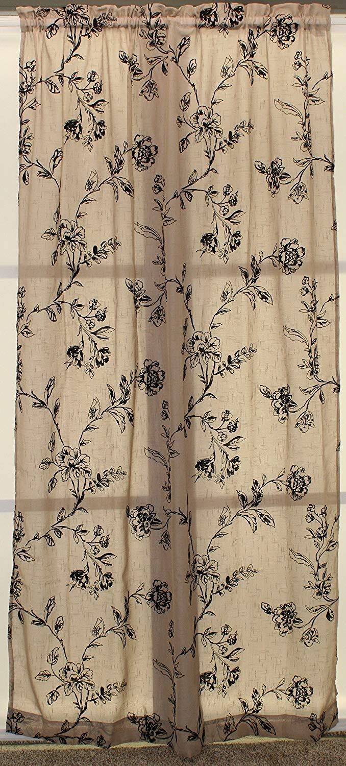 Fenwick Tailored Window Panel OR Swagger Flocked Semi-Sheer Flowers Floral