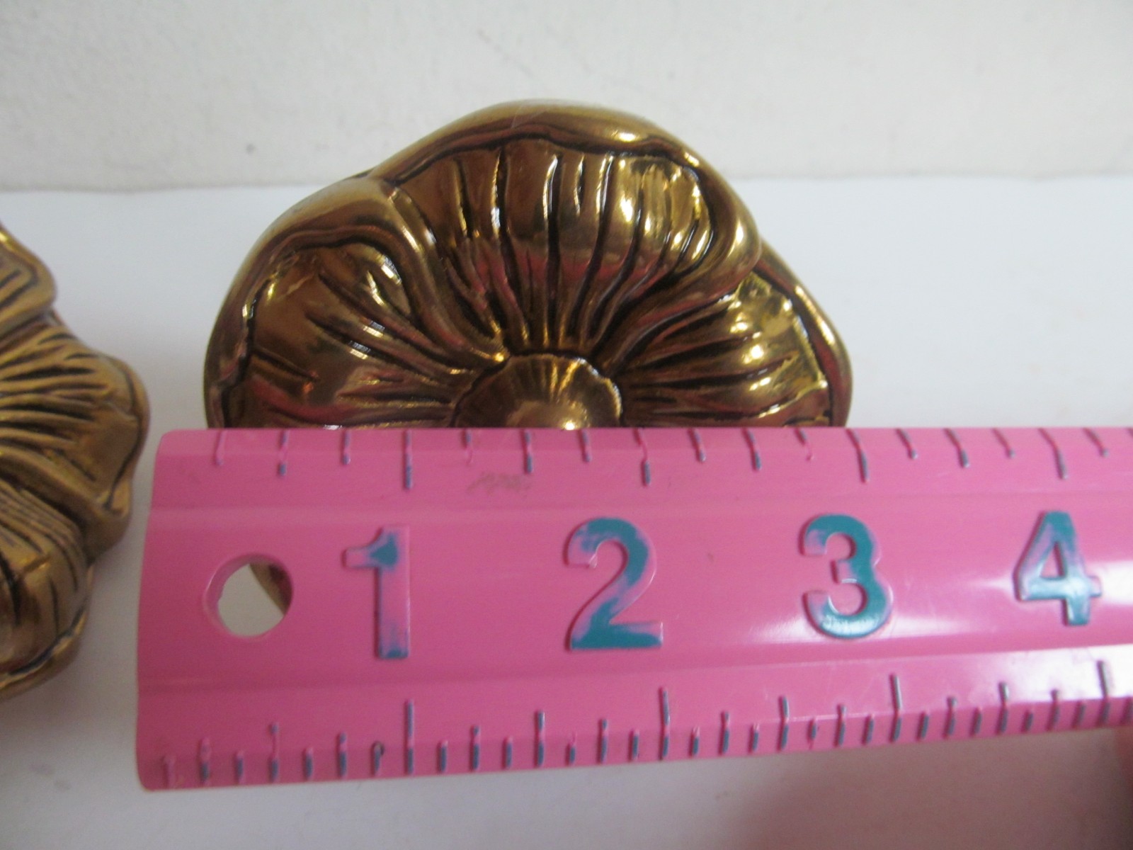 Solid Brass Curtain Drapery Tiebacks 3″ Wild Rose Flower Pair Holders Holdbacks