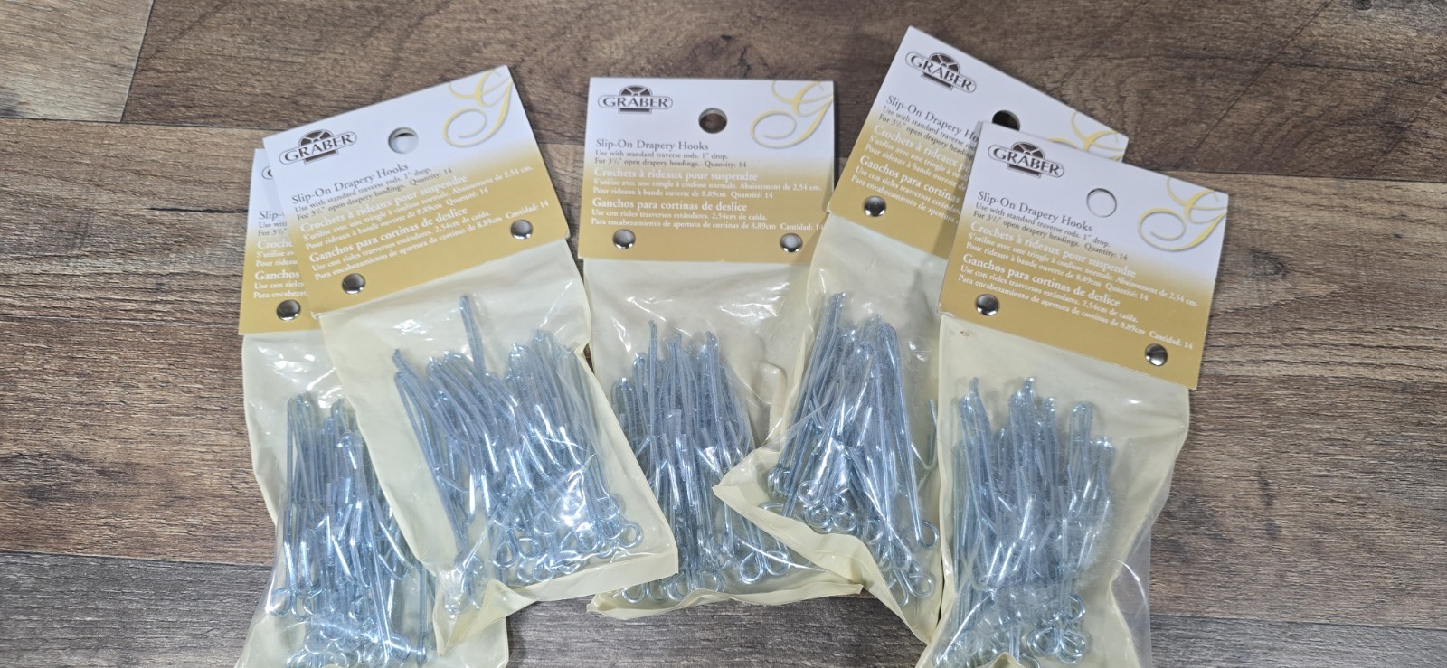 Graber Slip On Drapery Hooks with 1″Inch Drop for 3 1/2″ 5 Sets of 14 NEW