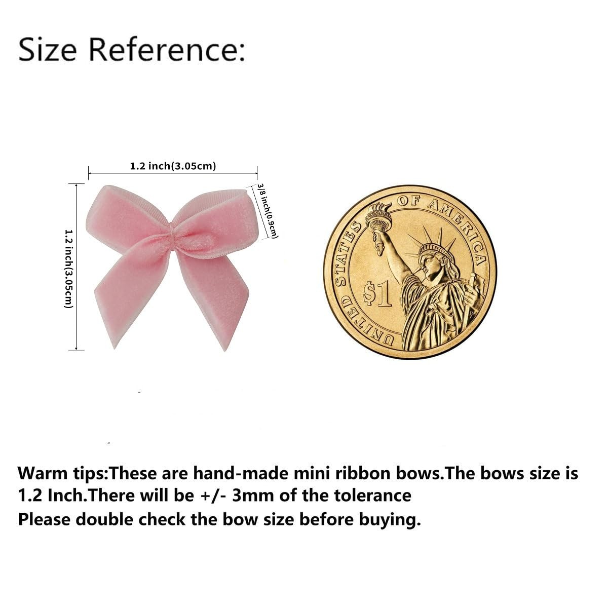 50pcs 1.2-Inch Mini Ribbon Bows in Baby Pink Velvet for Crafts Small Applique…