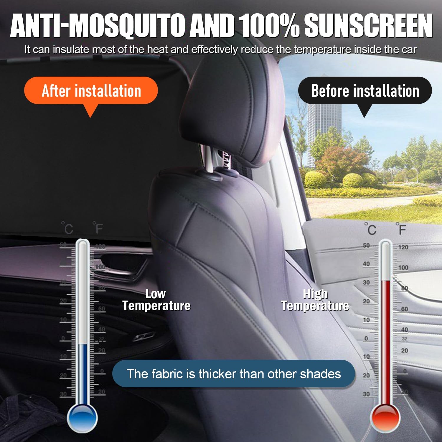 Car Window Sun Shade for Side Window, 4 Pcs Magnetic Covers Blackout Black