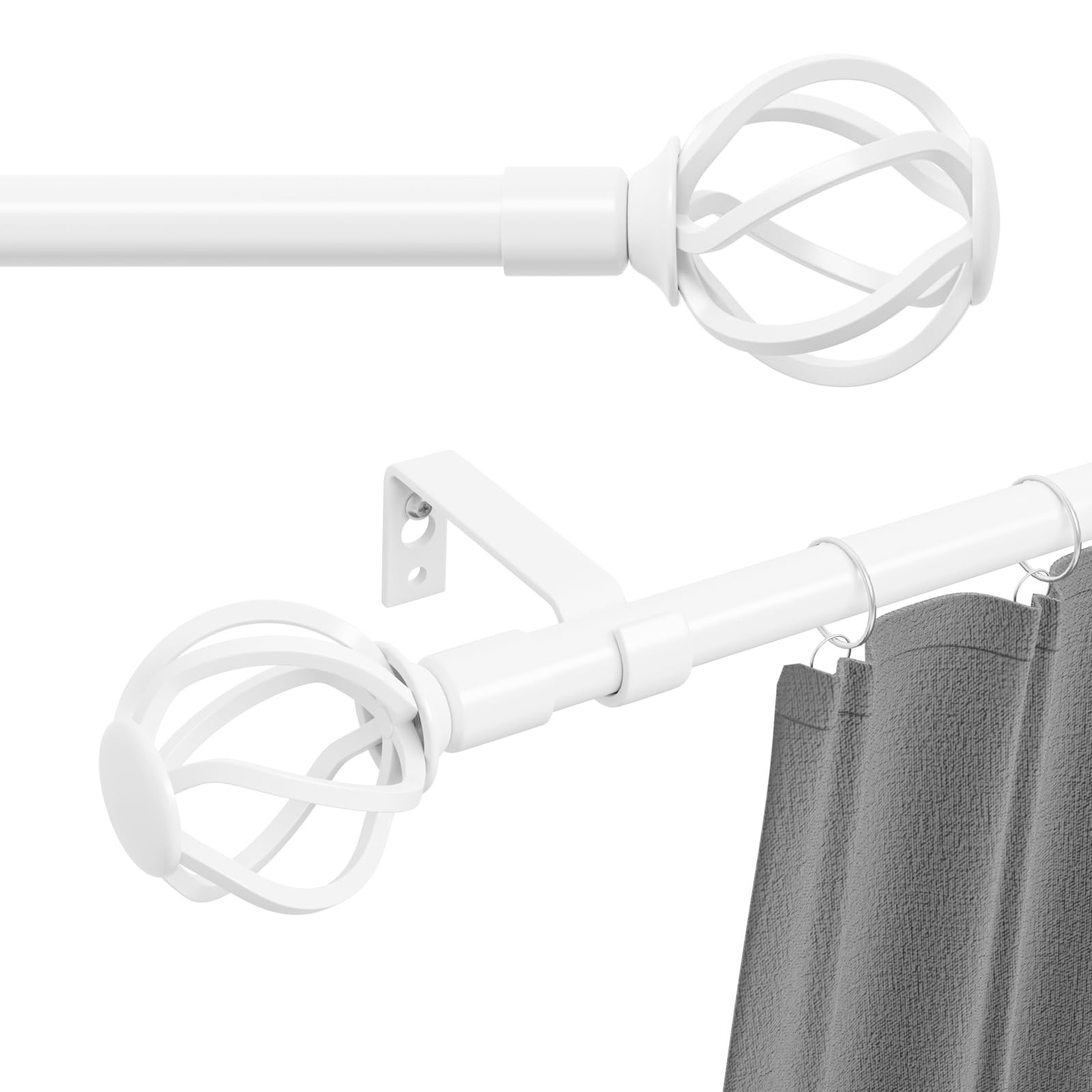 White Long Curtain Rod 72-144 inch, Decorative 66-144