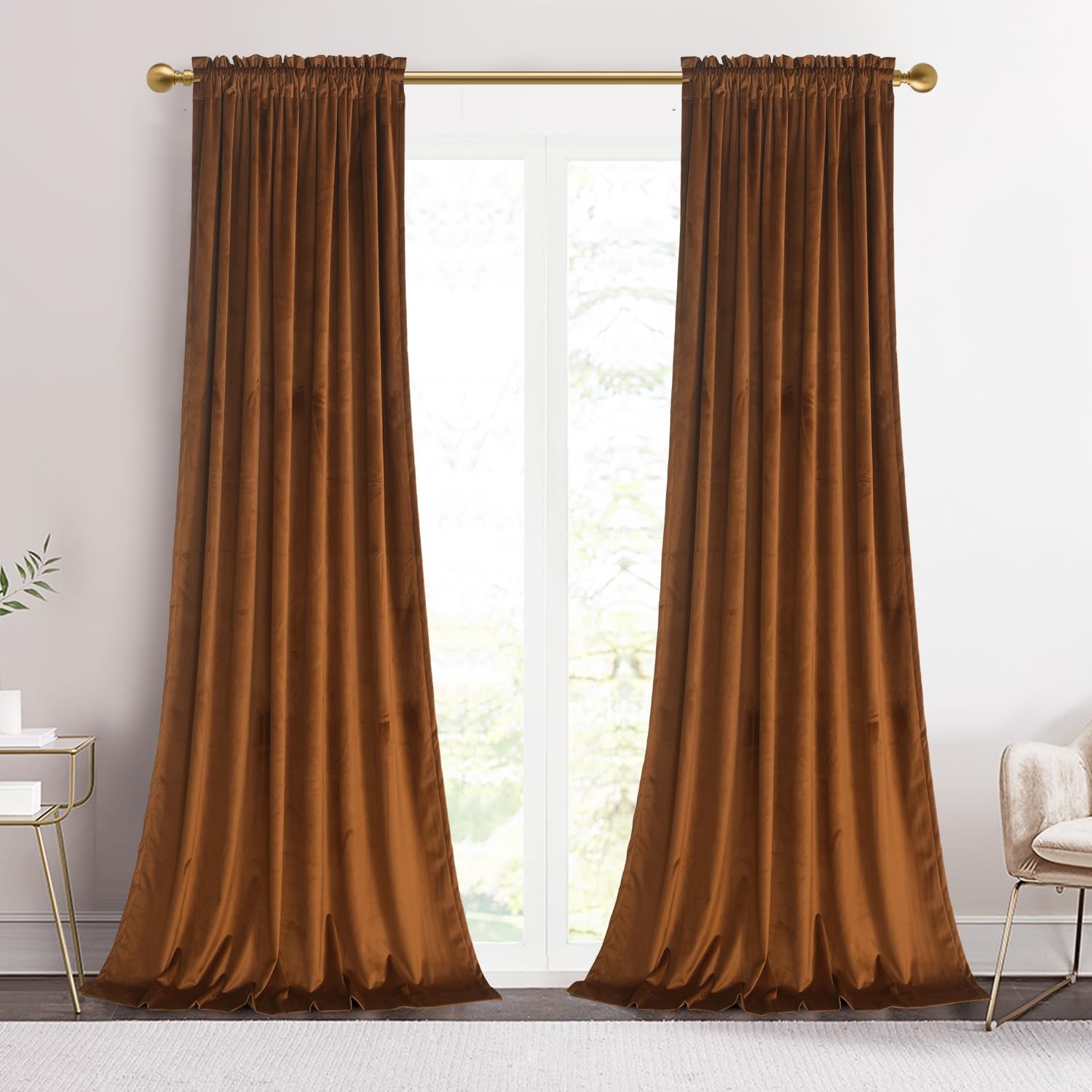Roslynwood Luxury Soft Brown Velvet Curtains Rod Pocket Window Panels Room