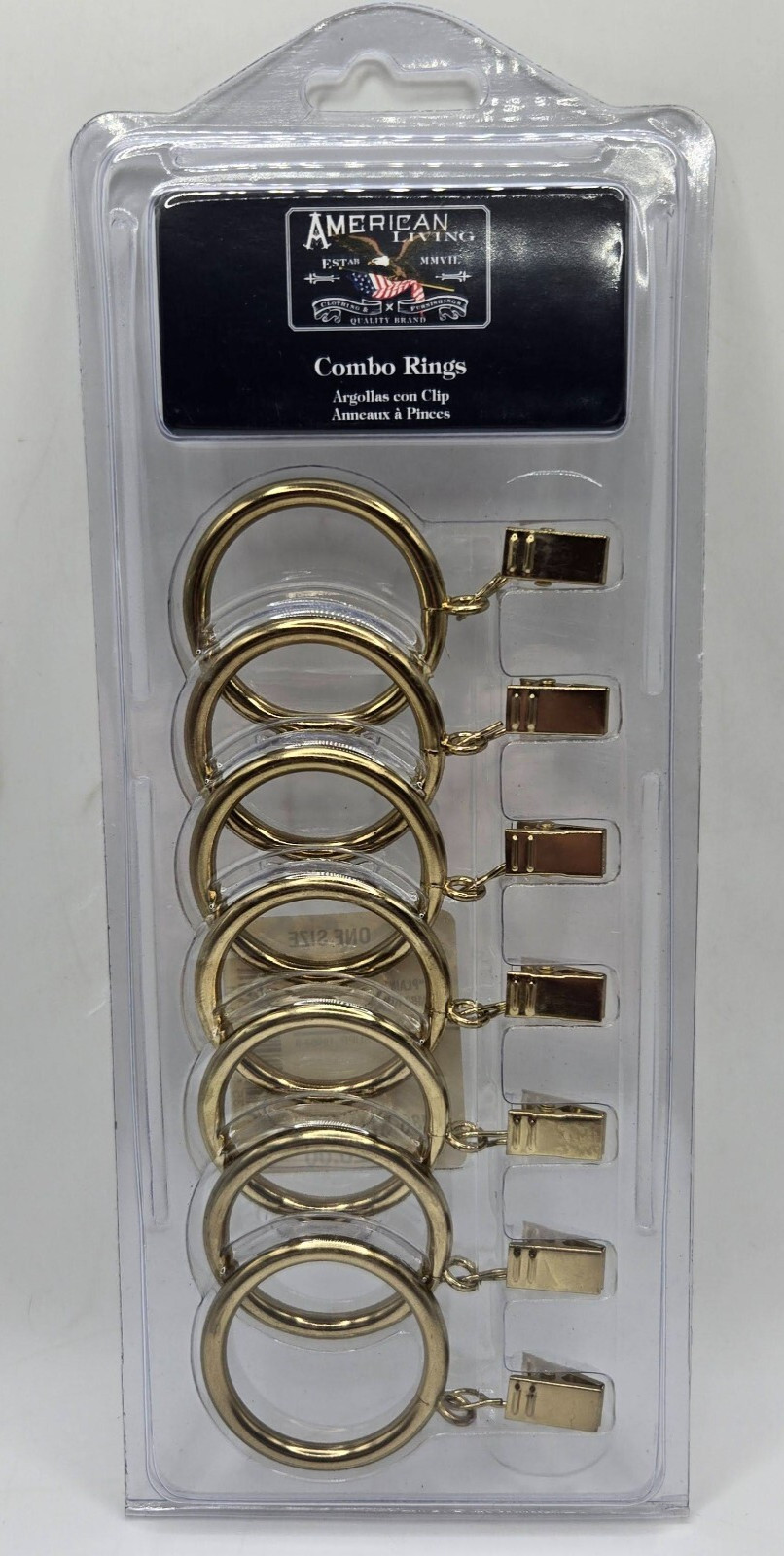 American Living Combo Rings with Clips – Brass Metal 7 Pk Curtains Home NEW