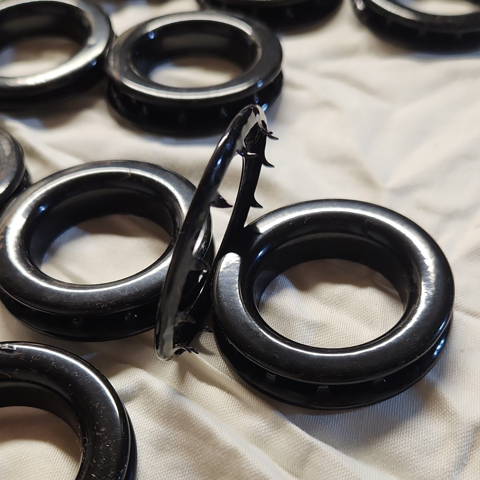 Rowley Plastic Curtain Grommets Black 1 7/16 in Clampable Open Bix set of 23