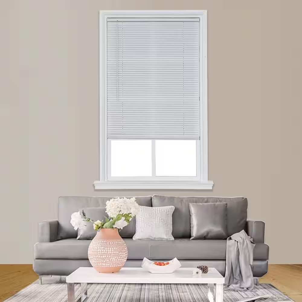 White Cordless 1 In. Light Filtering Vinyl Mini Blind 35-1/2 In. W X 64 In. L