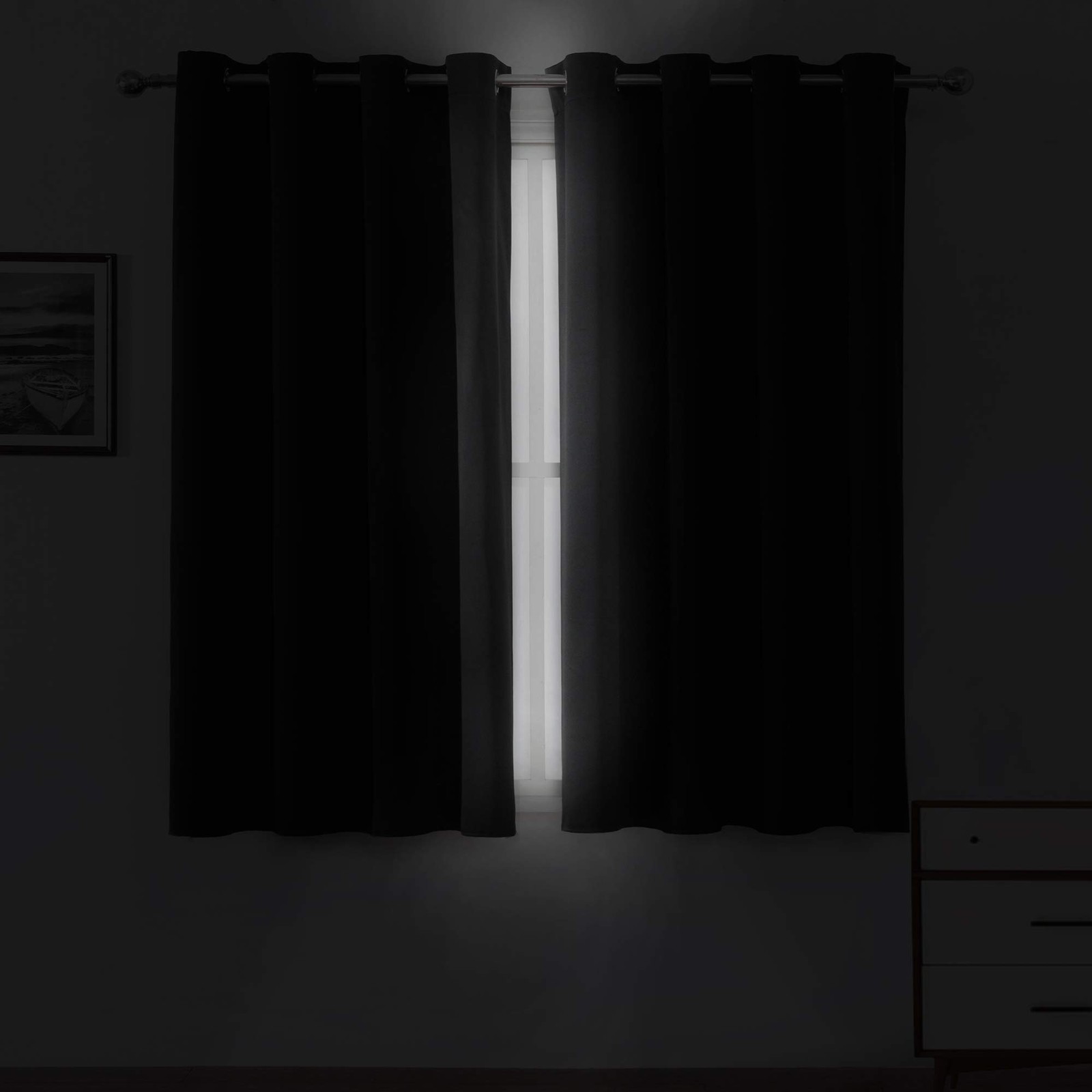 LEMOMO Black Blackout Curtains 52 x 63 Inch Length/Set of 2 Curtain Panels/Th…