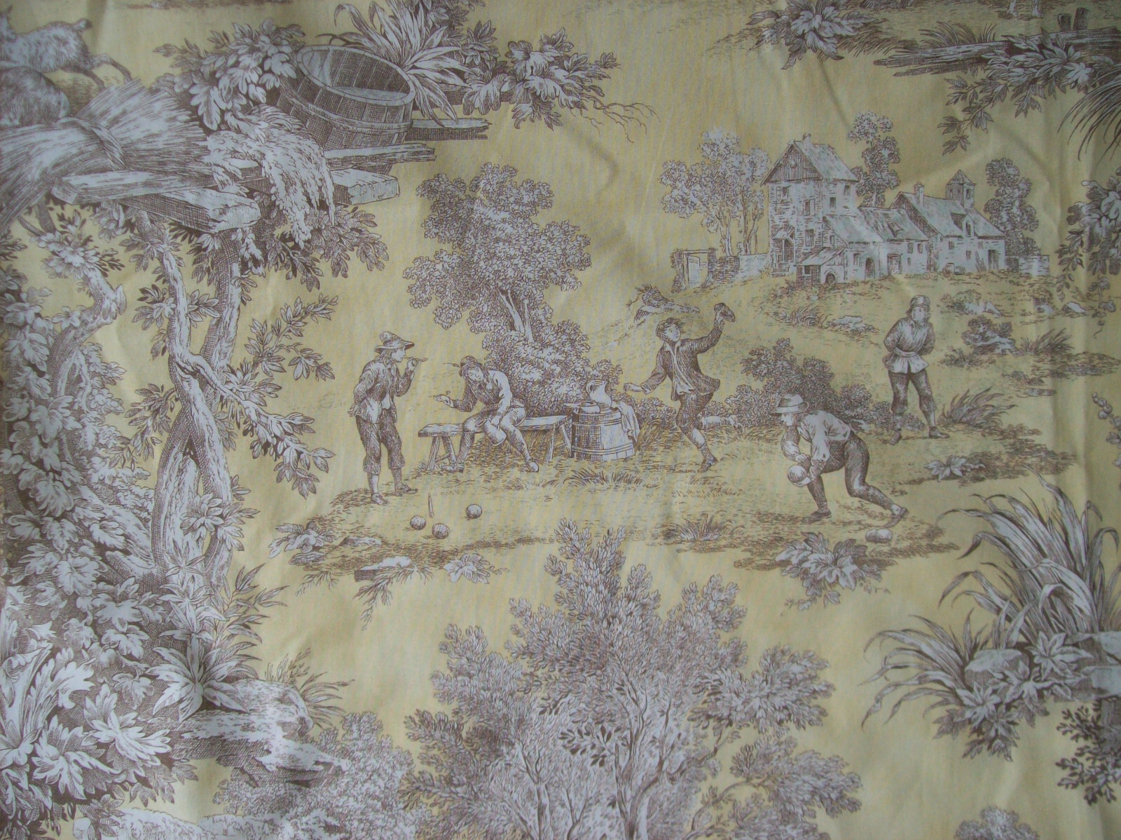 Unfinished Custom Made Toile De Jouy Valance~Ecru/Brown~Fully Lined~111″W x 22″L