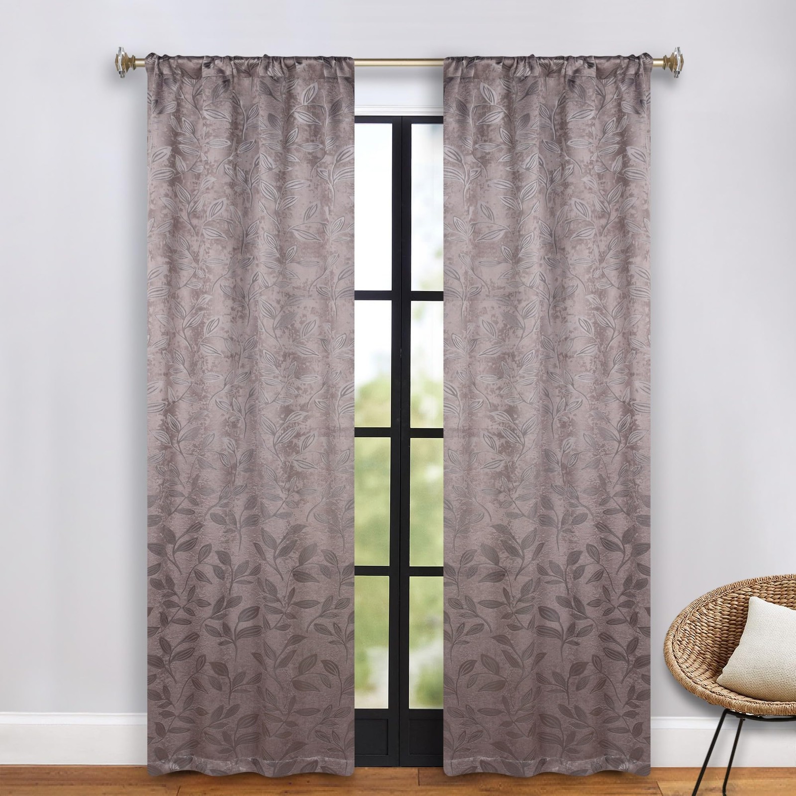 Semi Blackout Curtains – Modern Leaves – 26″ x 84″ – Rod Pocket Header – Ther…