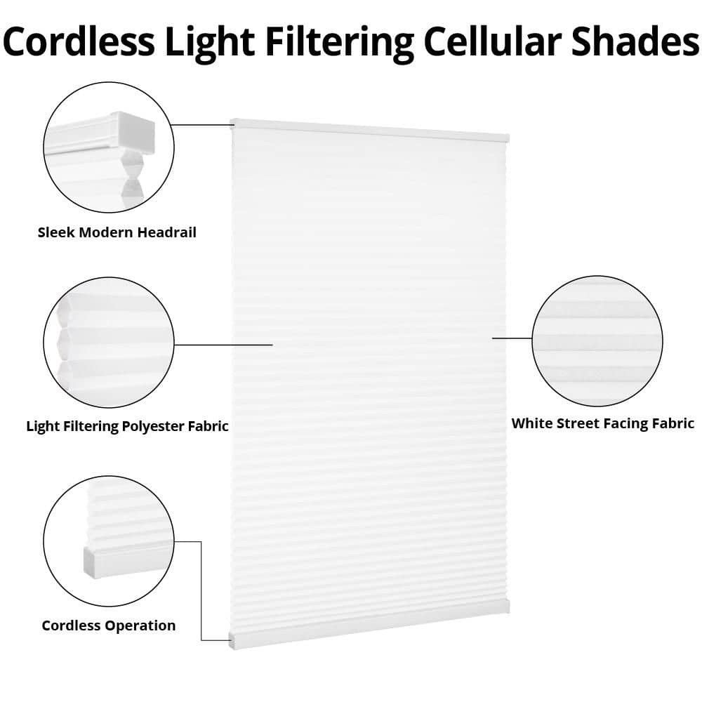 Snow Drift Cordless Light Filtering Cellular Shades – Multiple Sizes