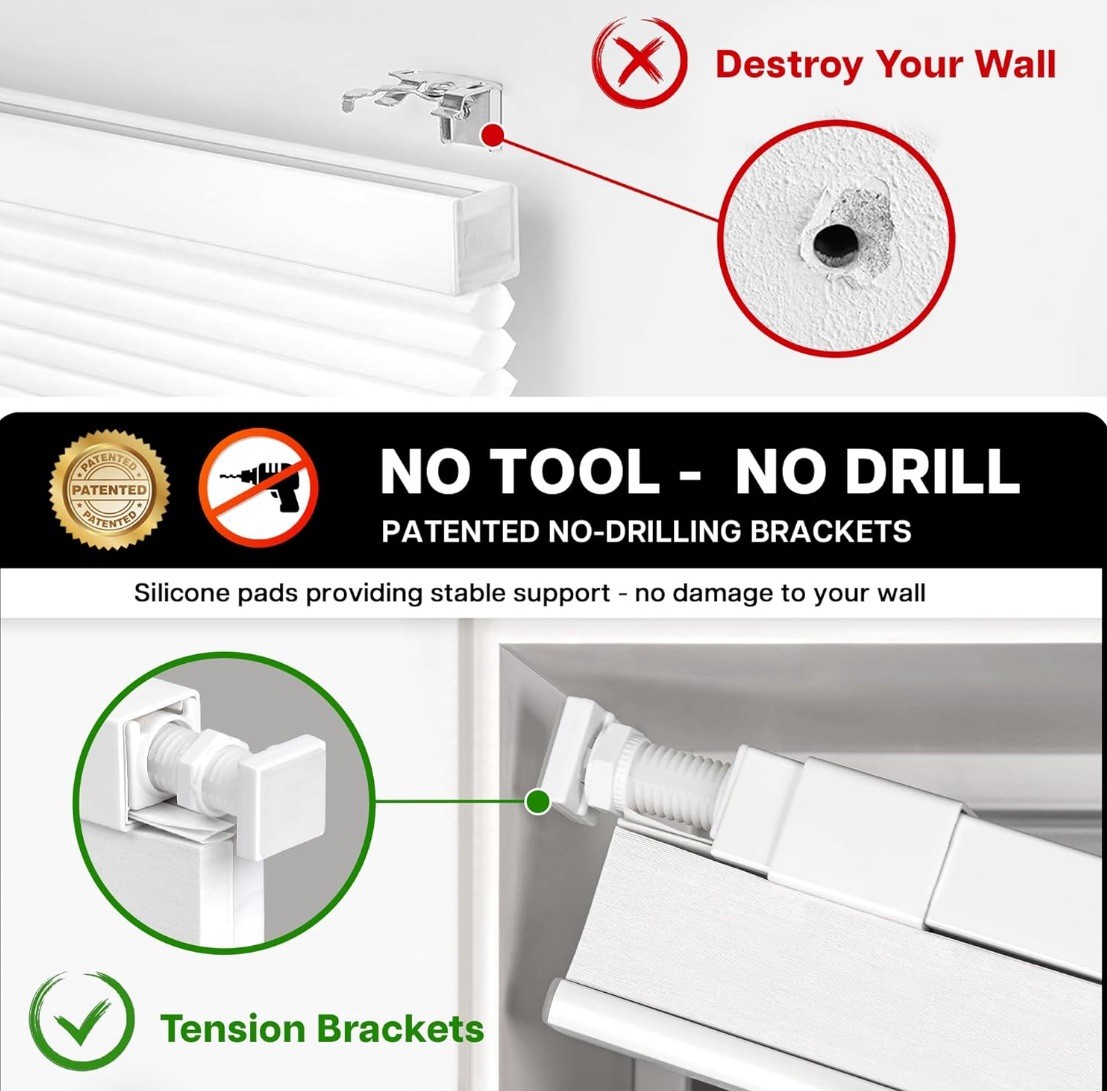 LazBlinds Cordless Cellular Window Shades, Light Filtering Honeycomb Pleated