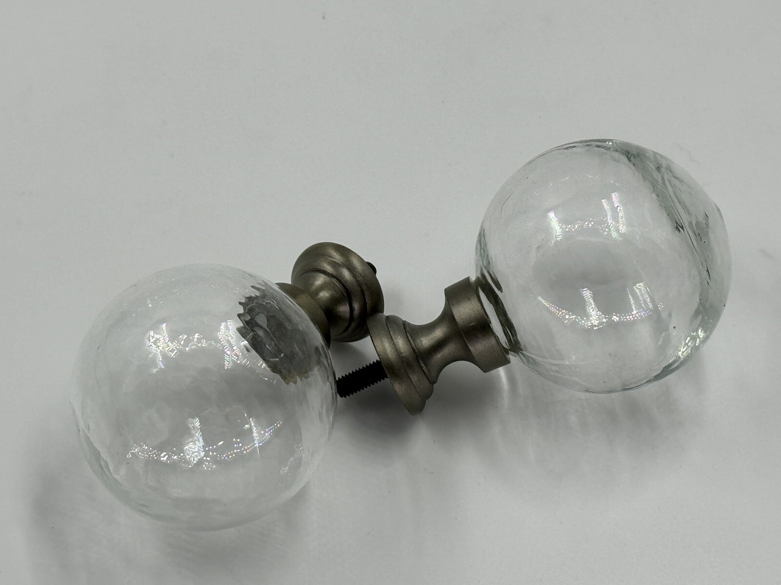 Pottery Barn Vintage Hardware .75 Glass Ball Finials Antique Pewter Set 2 -Read