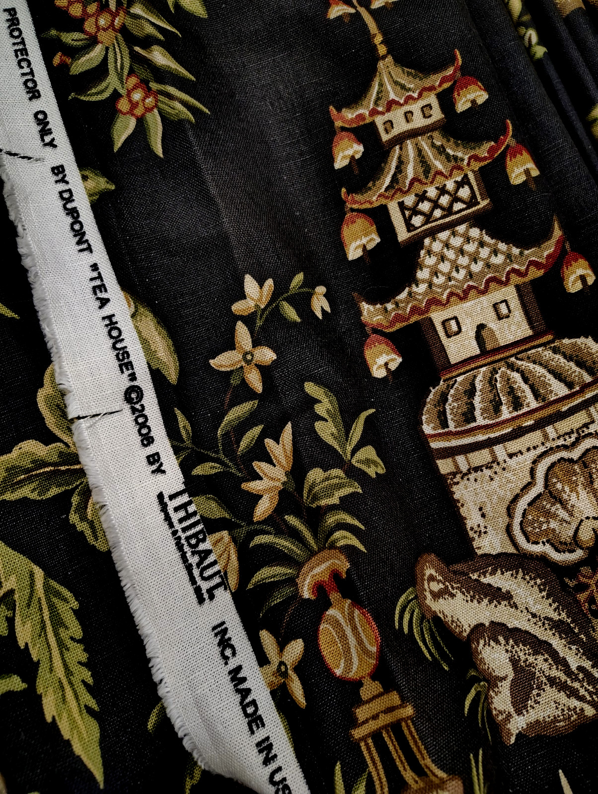 New Custom DRAPES Thibaut Tea House Asian Pagoda 2 pc Lined Pleats 100″ lg Black