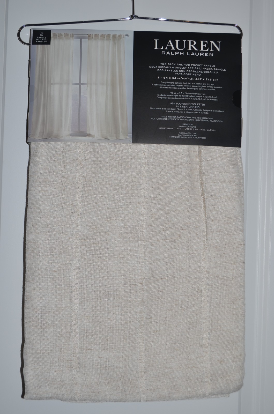 Ralph Lauren (2) Back Tab Panels Curtains Hamilton Linen Natural Beige 54 x 84″