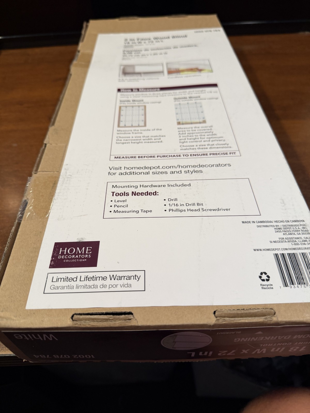 Home Decorators Collection Cordless 2″ white Faux Wood Blinds 18″ x 72″ L
