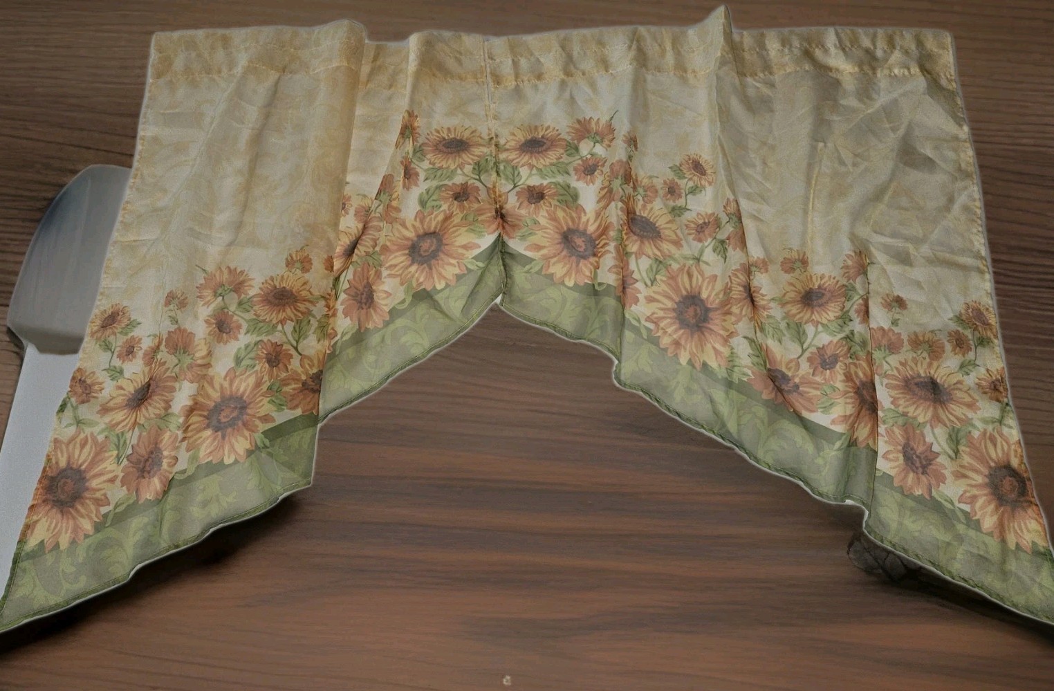 Vtg America Sunflower Printing Sheer Swag Curtains Valance Country Kitchen 2 Pc
